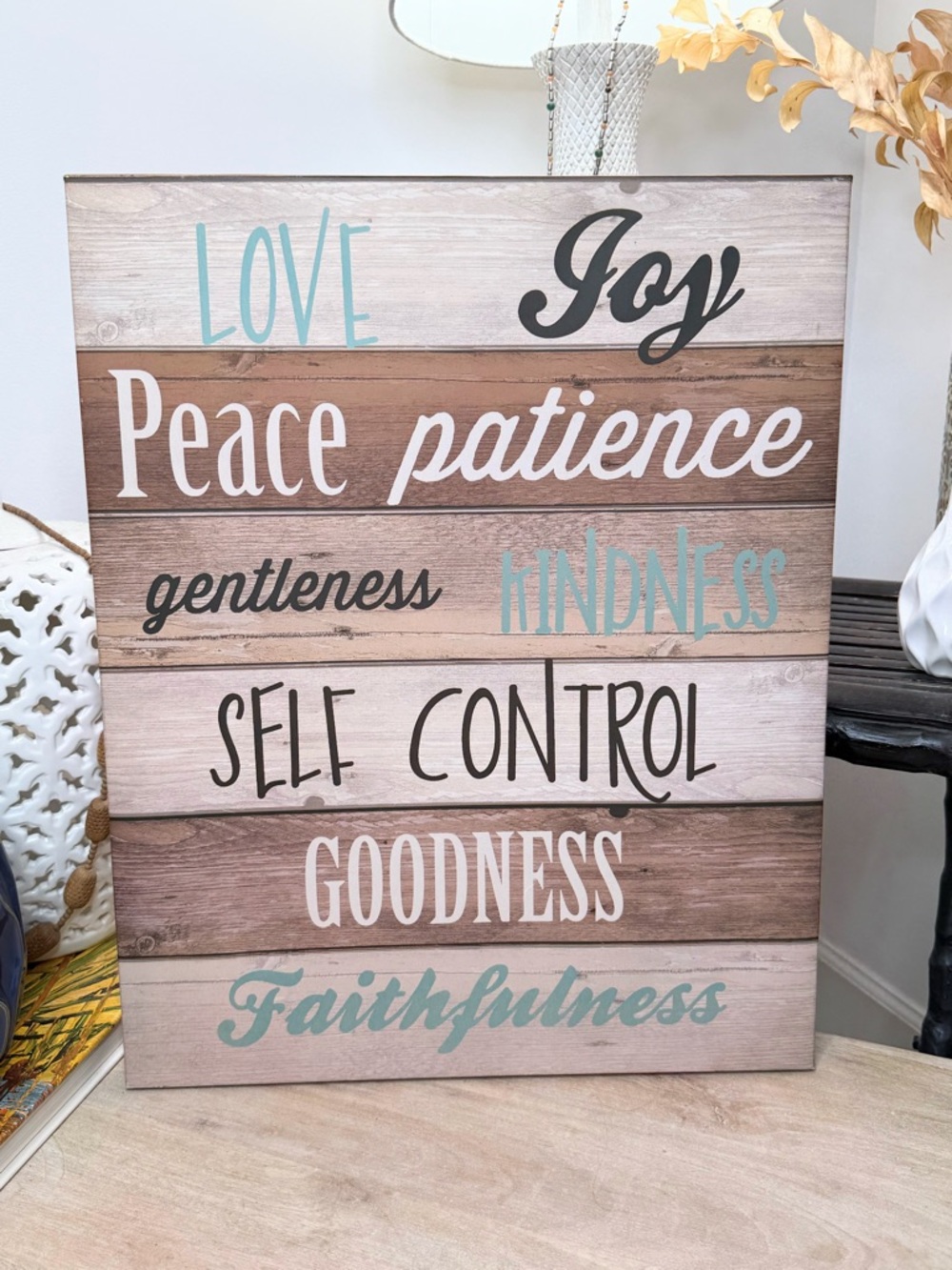 Rustic Farmhouse Christian Wall Sign Fruits of Spirit 16x20 Wood Look Decor